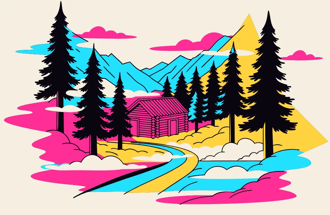 Illustration: a cabin lodge in the Smoky Mountains